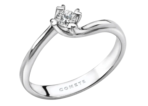 Anello solitario chiaro con gambo curvo