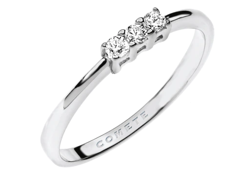Anello chiaro con tre elementi rotondi su montatura inclinata