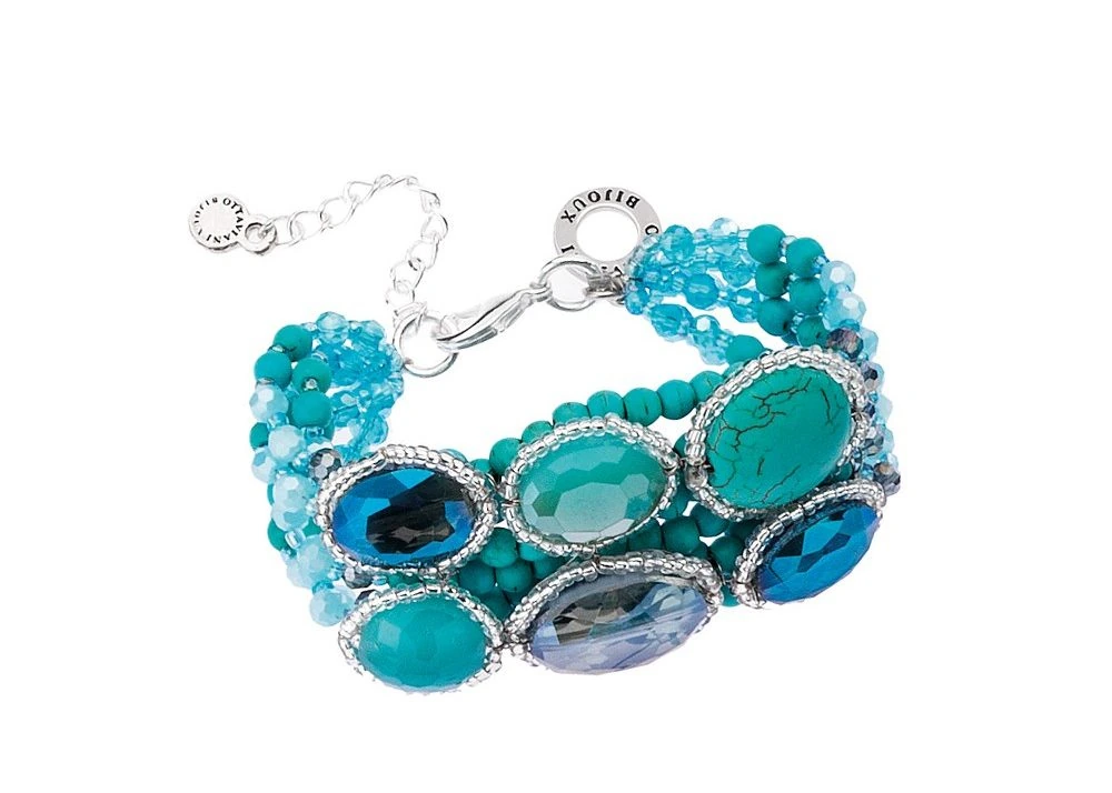Bracciale multigiro con elementi in tonalità azzurre