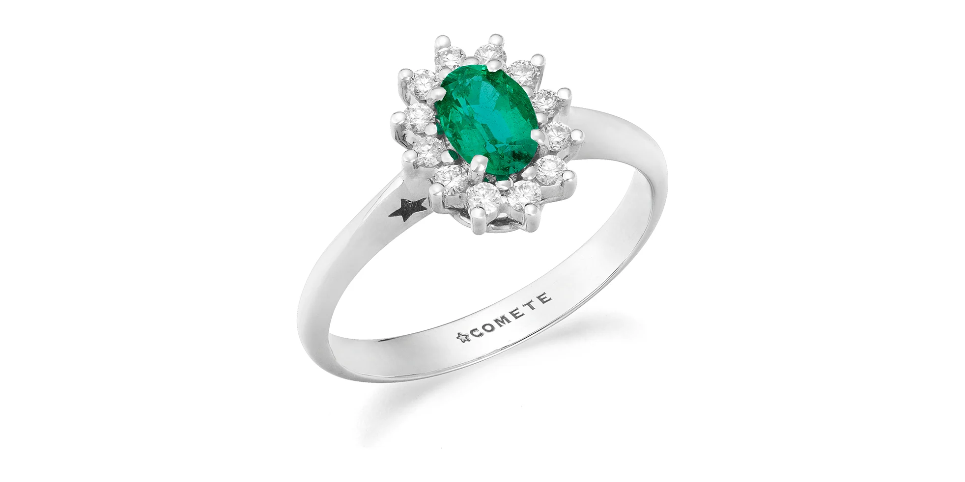 Anello Regina COMETE in oro con smeraldo e diamanti