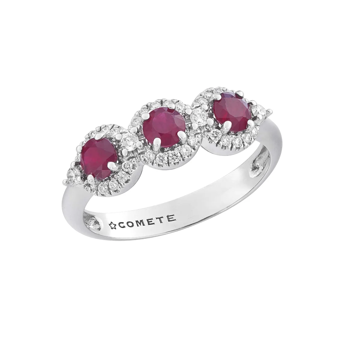 Anello trilogy COMETE con rubini e diamanti