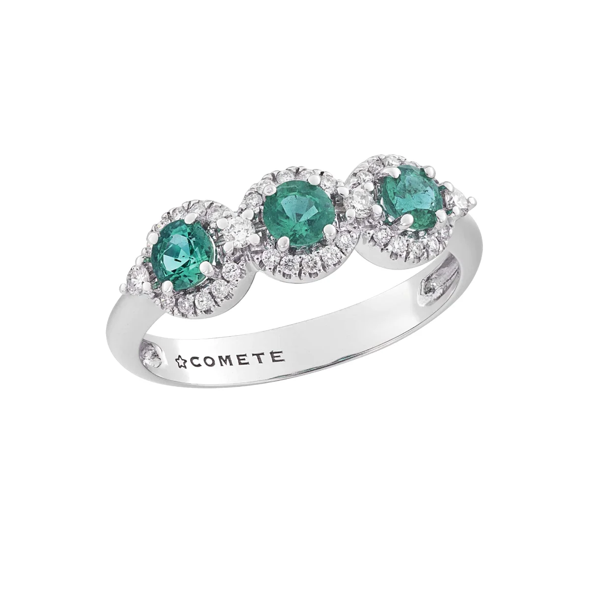 Anello trilogy COMETE con smeraldi e diamanti