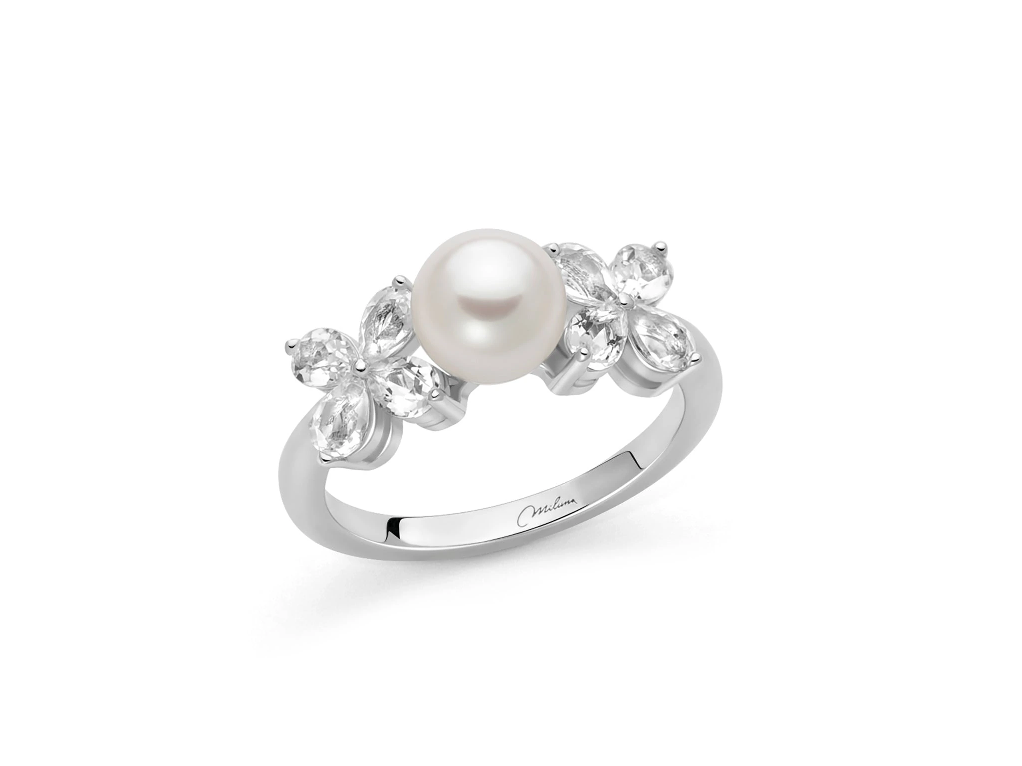 Anello Anastasia MILUNA con perla Oriente e topazi bianchi