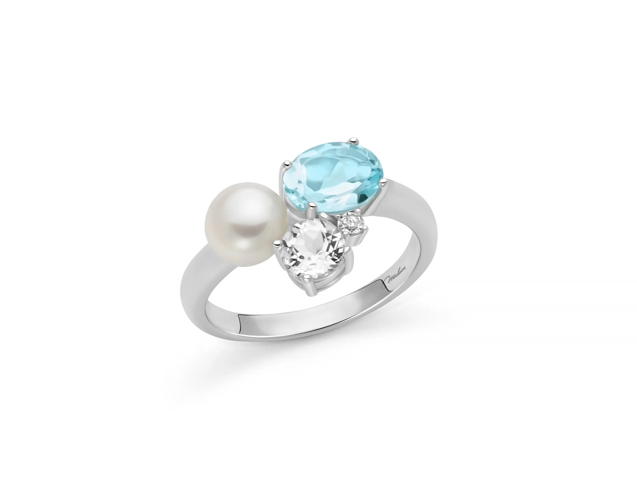 Anello Celestia MILUNA con perla Oriente, Gemma del Cielo e topazio bianco