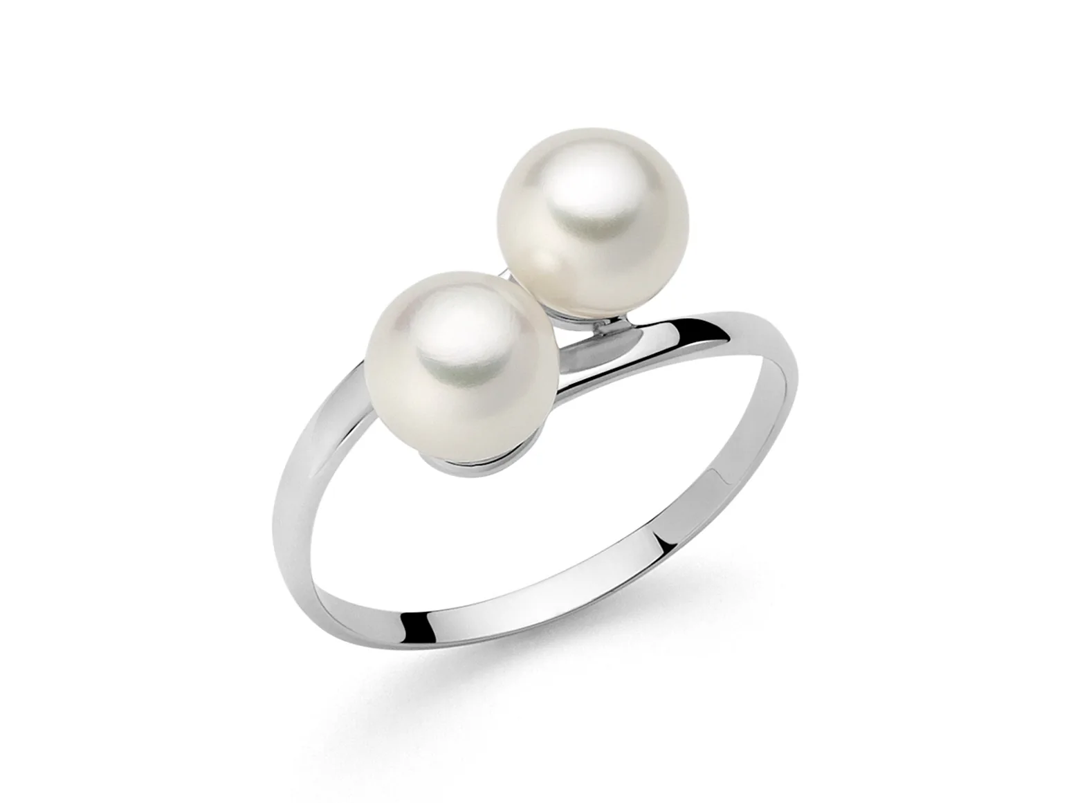 Anello MILUNA con due perle coltivate affiancate in oro bianco