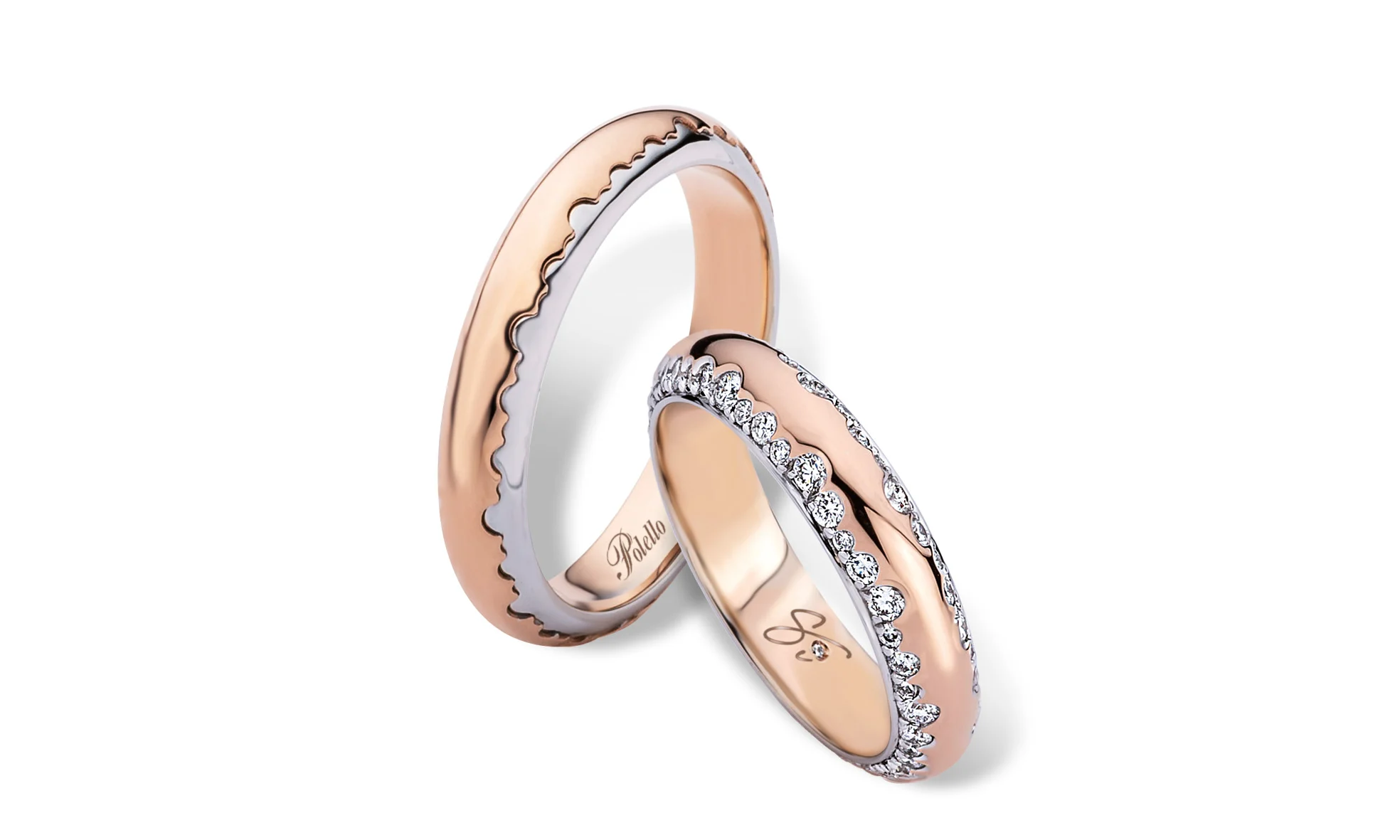 Fedi POLELLO Sì lo voglio di due modelli diversi, in oro rosa e oro bianco con diamanti