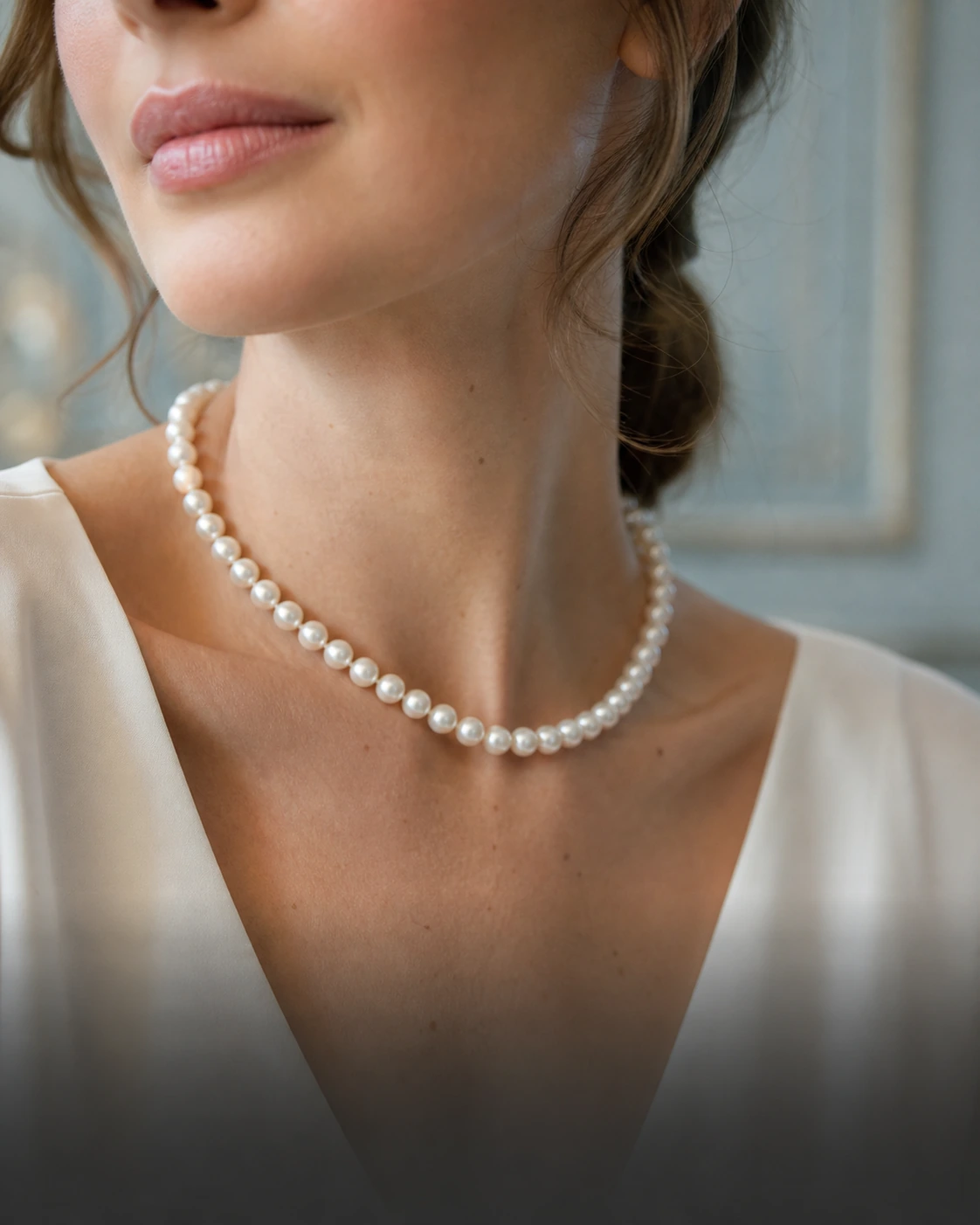 Donna che indossa una collana di perle